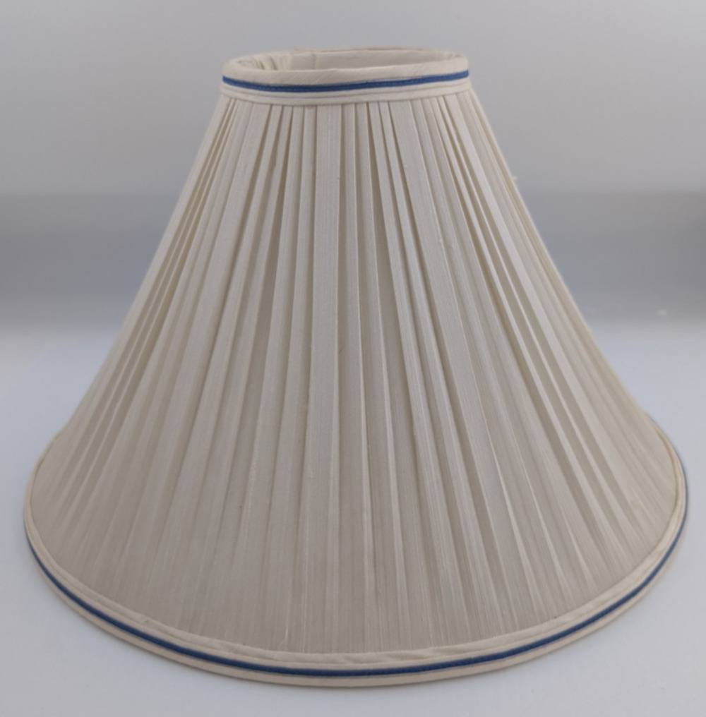 Vintage Waterford Lamp Shade Pleated Beige with Blue Stripes 10"H x 16"W - READ